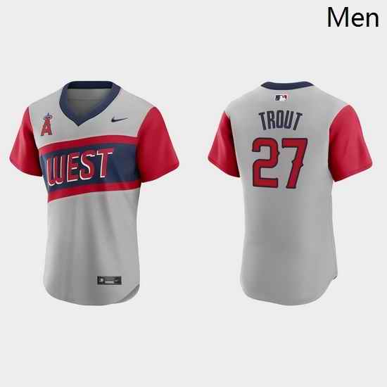 Men Los Angeles Angels 27 Mike Trout Men Nike Gray 2021 Little League Classic Authentic MLB Jersey